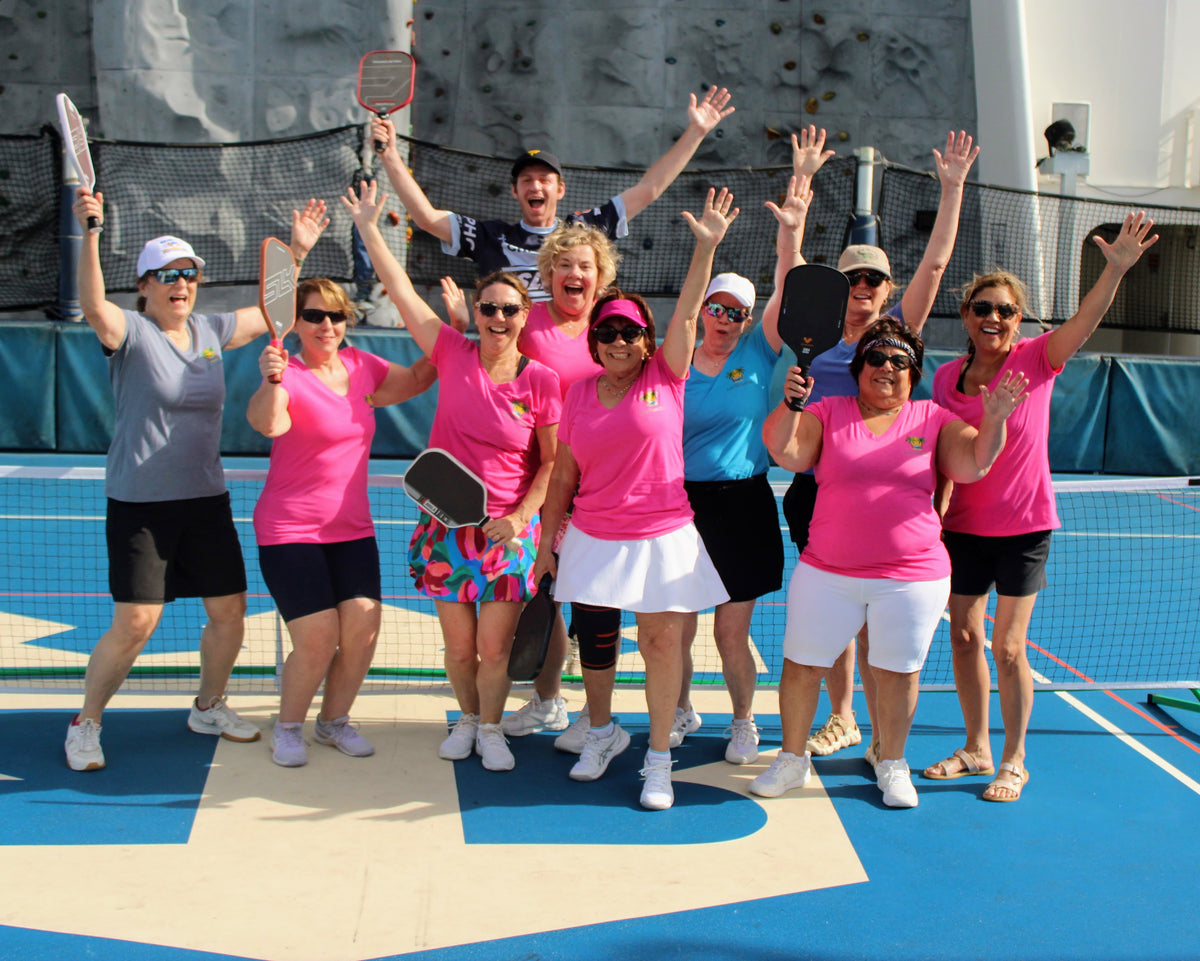 Friends on a girls' Pickleball getaway with Pickleball At Sea Group Cruise